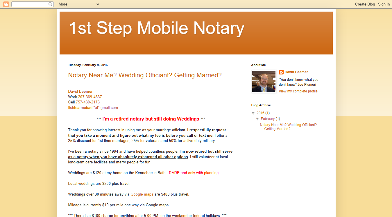 Website screenshot for 1st Step MOBILE Notary & Wedding Officiant (I come to you)