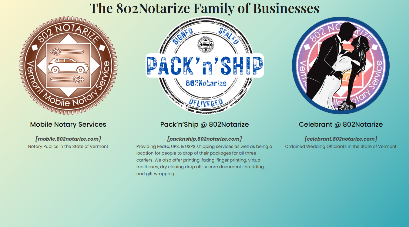 Website screenshot for 802Notarize- Mobile Notary Service