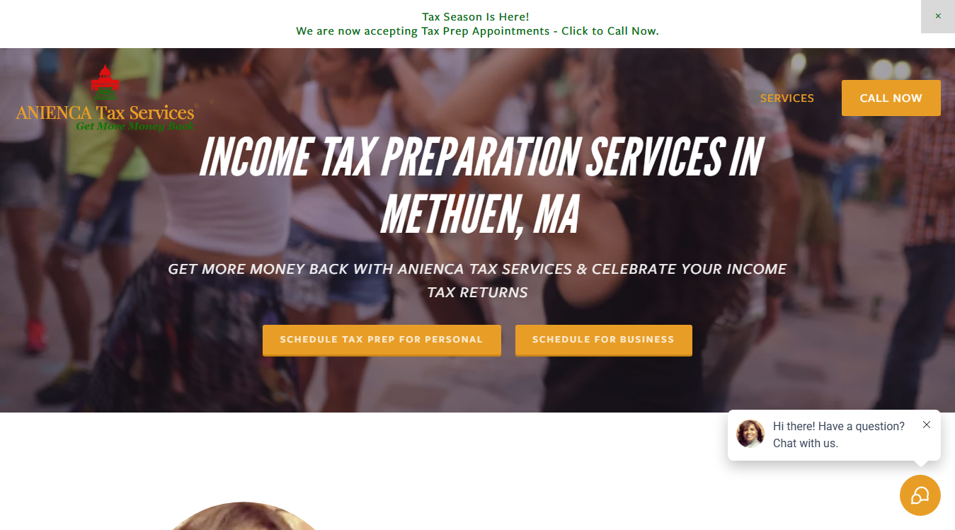 Website screenshot for Anienca Tax Services
