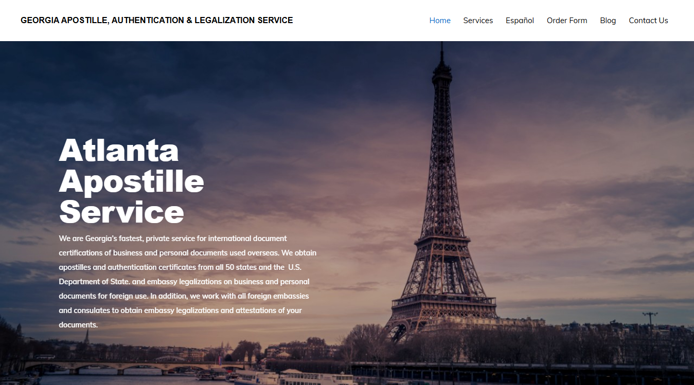 Website screenshot for Atlanta Apostille
