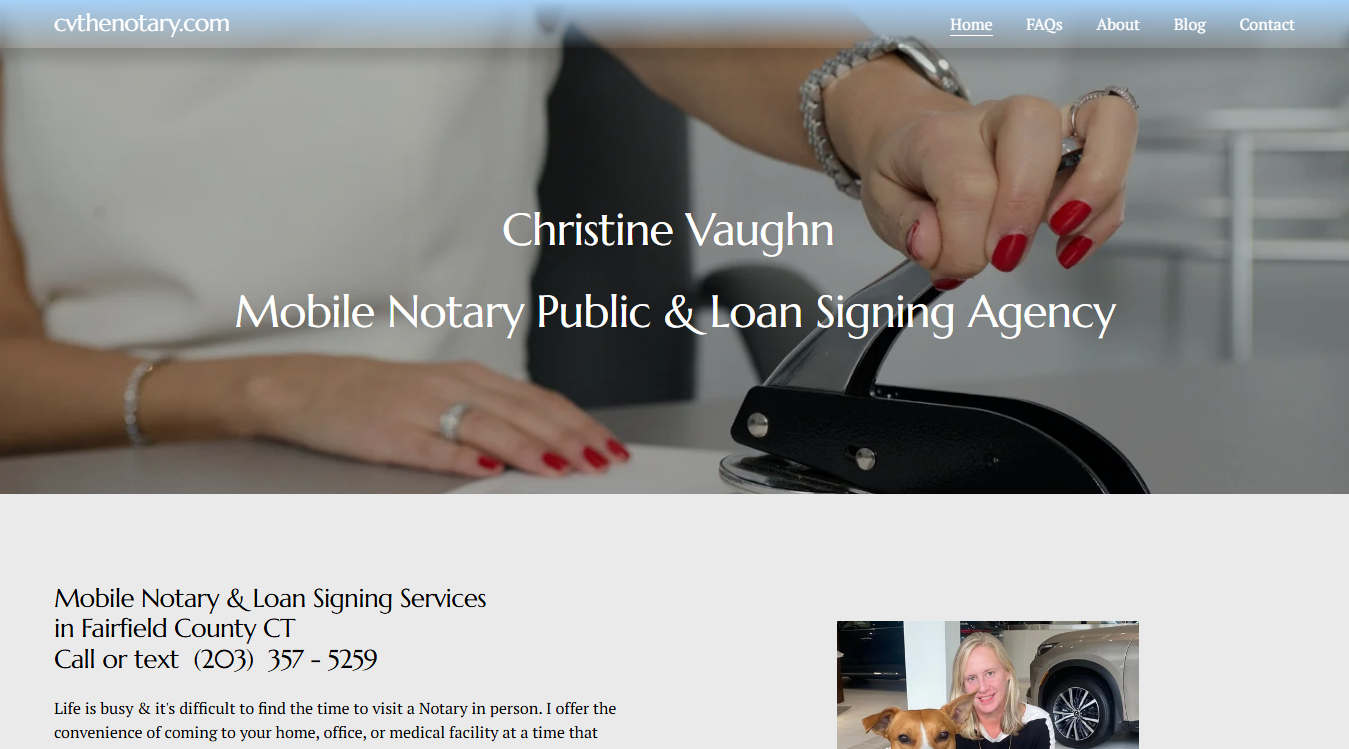 Website screenshot for Christine Vaughn Mobile Notary Public & Loan Signing Agency