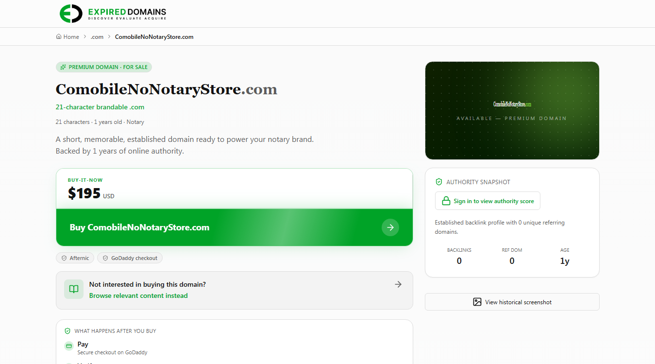 Website screenshot for CO Mobile Notary Store