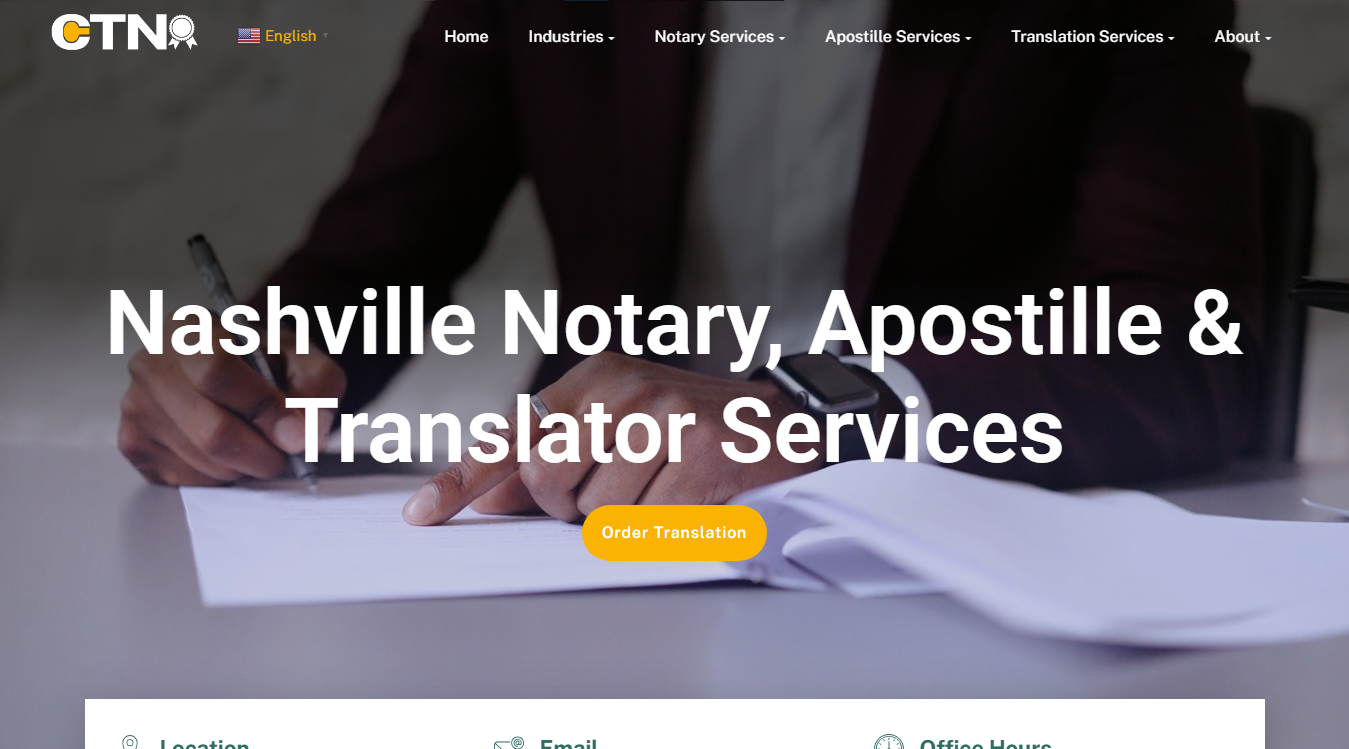 Website screenshot for CTN Notary Apostille Services & Translation Services in Nashville