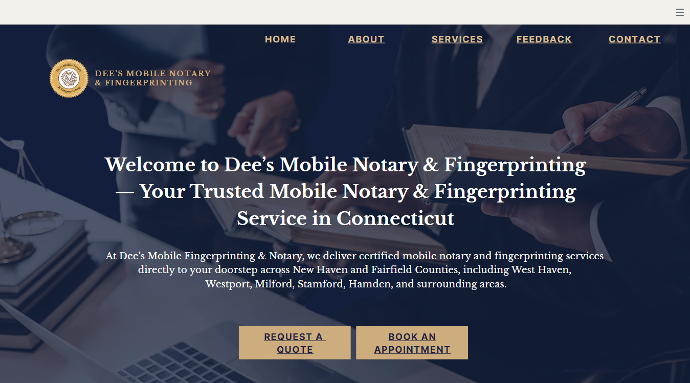 Website screenshot for Dee's Mobile Notary and Fingerprinting