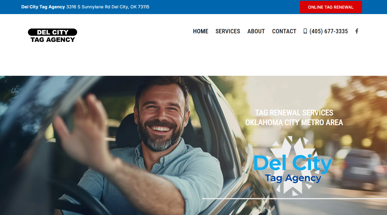 Website screenshot for Del City Tag Agency