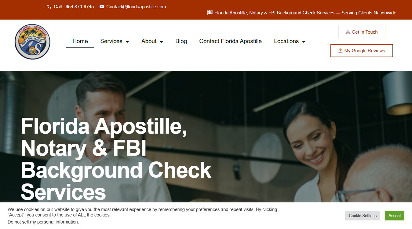 Website screenshot for Florida Apostille Services
