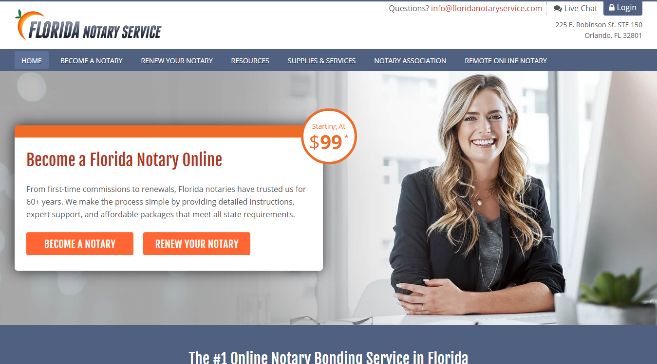 Website screenshot for Florida Notary Service