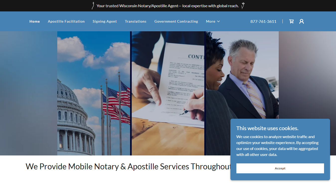 Website screenshot for J & C Majestic Mobile Notary Public and Apostille Services
