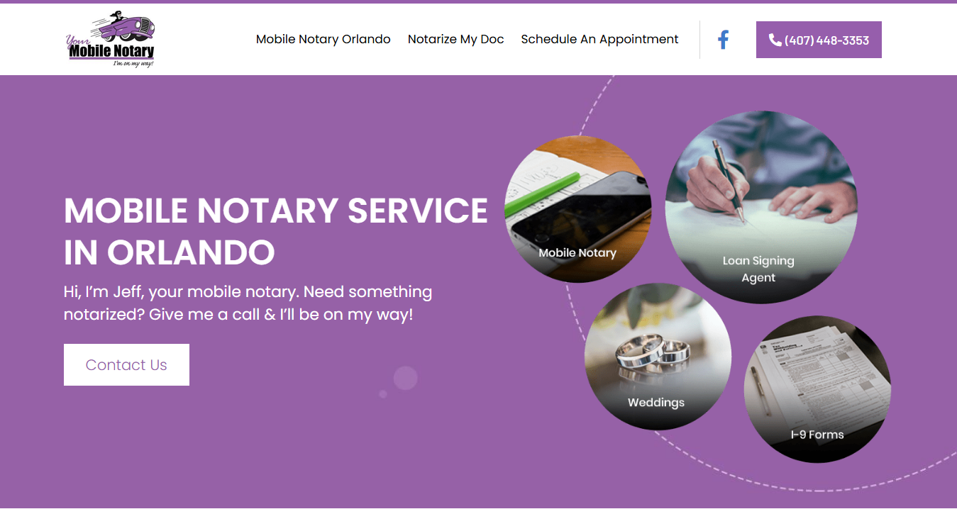 Website screenshot for Jeff Kaplan Mobile Notary Public Services Orlando Florida