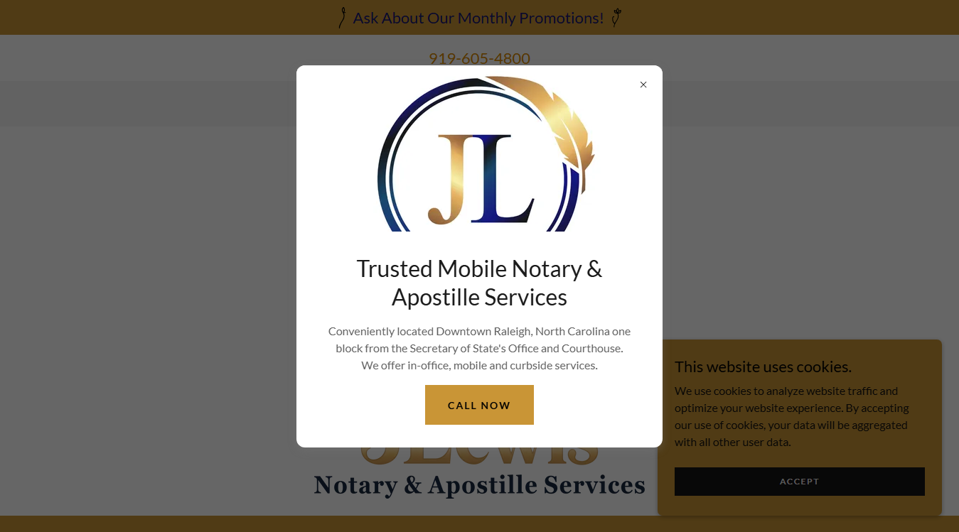 Website screenshot for JLewis Notary & Apostille Services