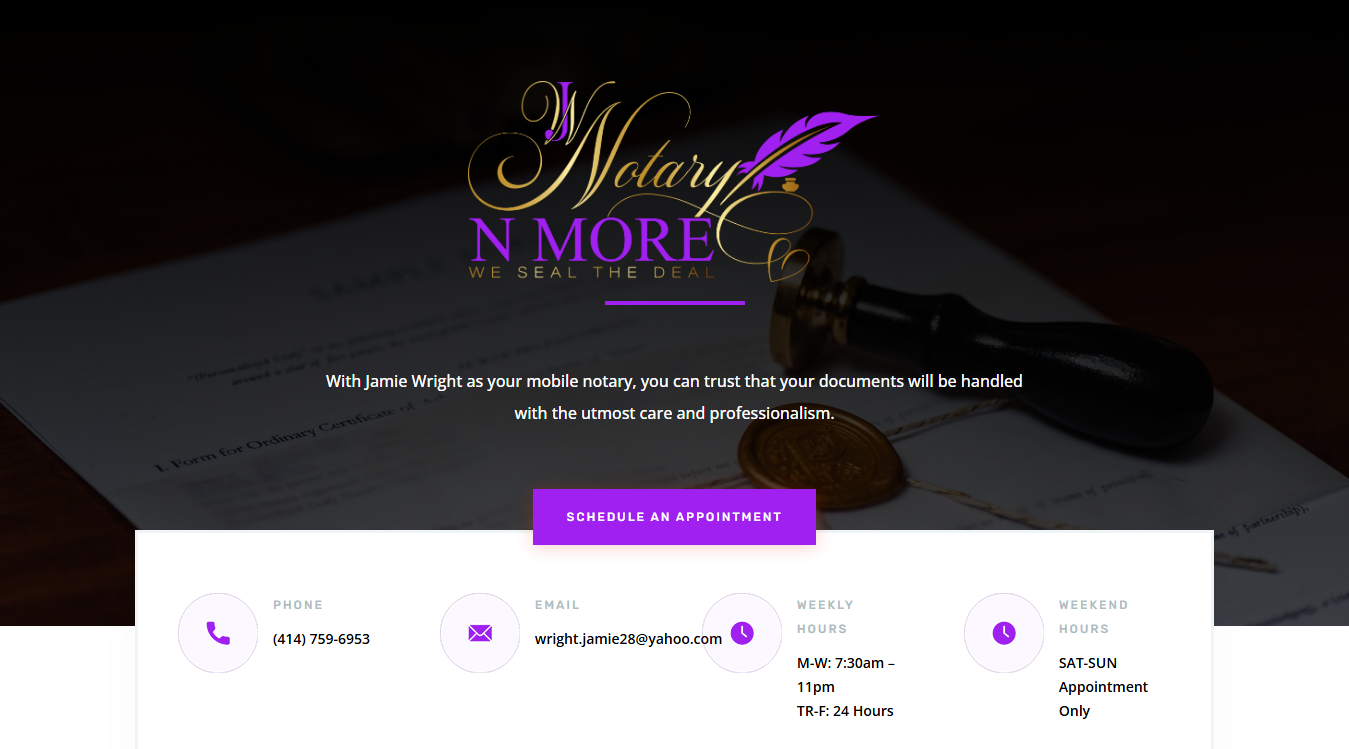 Website screenshot for JW Notary and More, LLC