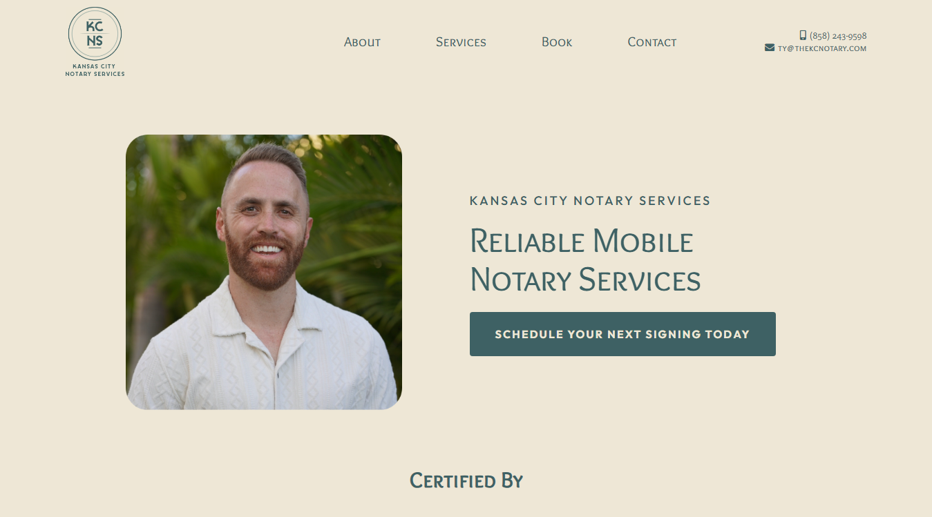 Website screenshot for Kansas City Notary Services