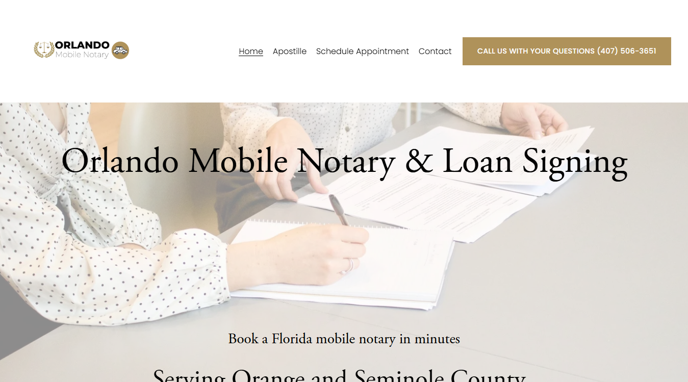 Website screenshot for Kelly Millett Mobile Notary