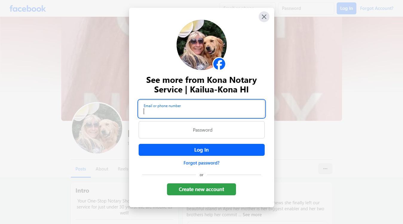 Website screenshot for Kona Notary Service