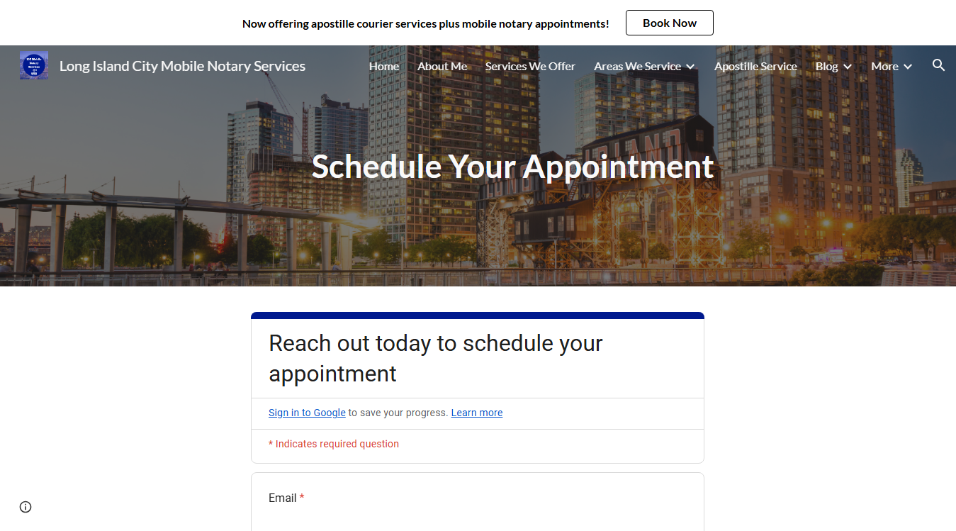 Website screenshot for Long Island City Mobile Notary Services