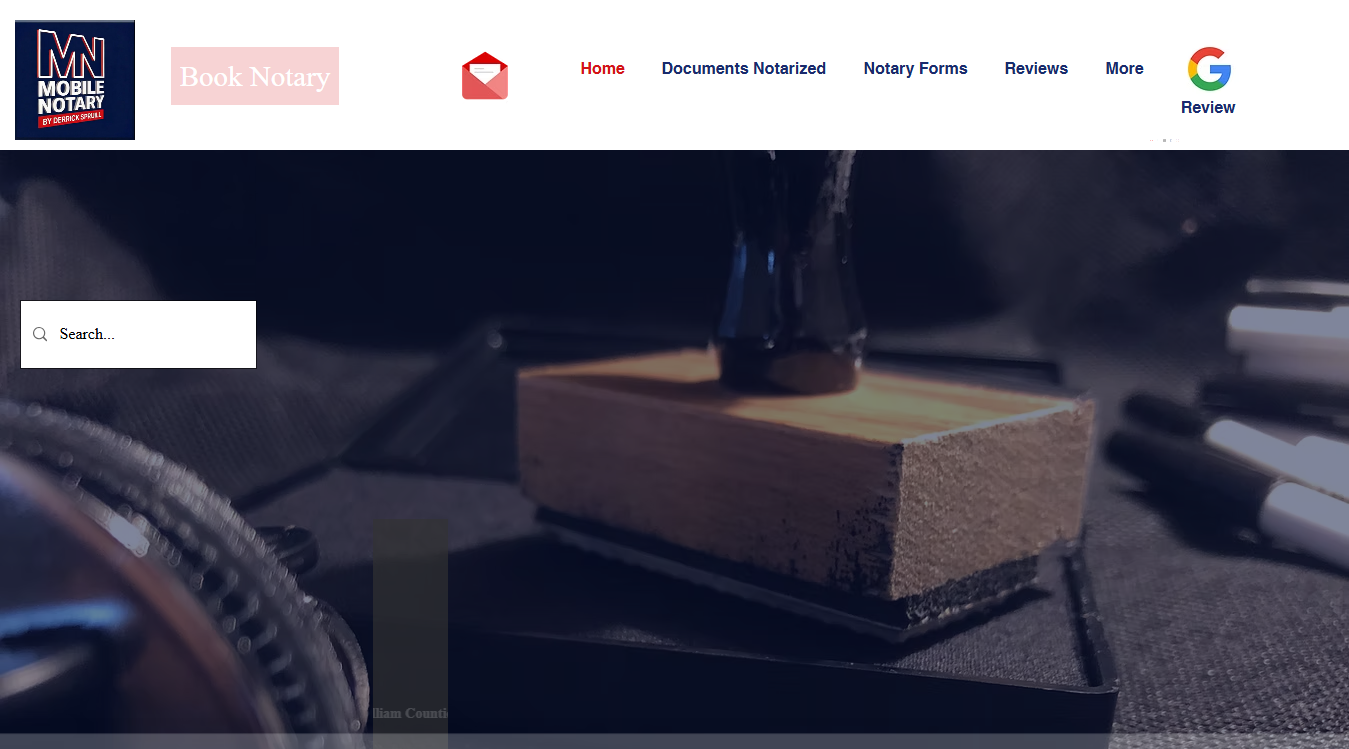 Website screenshot for Mobile Notary by Derrick Spruill