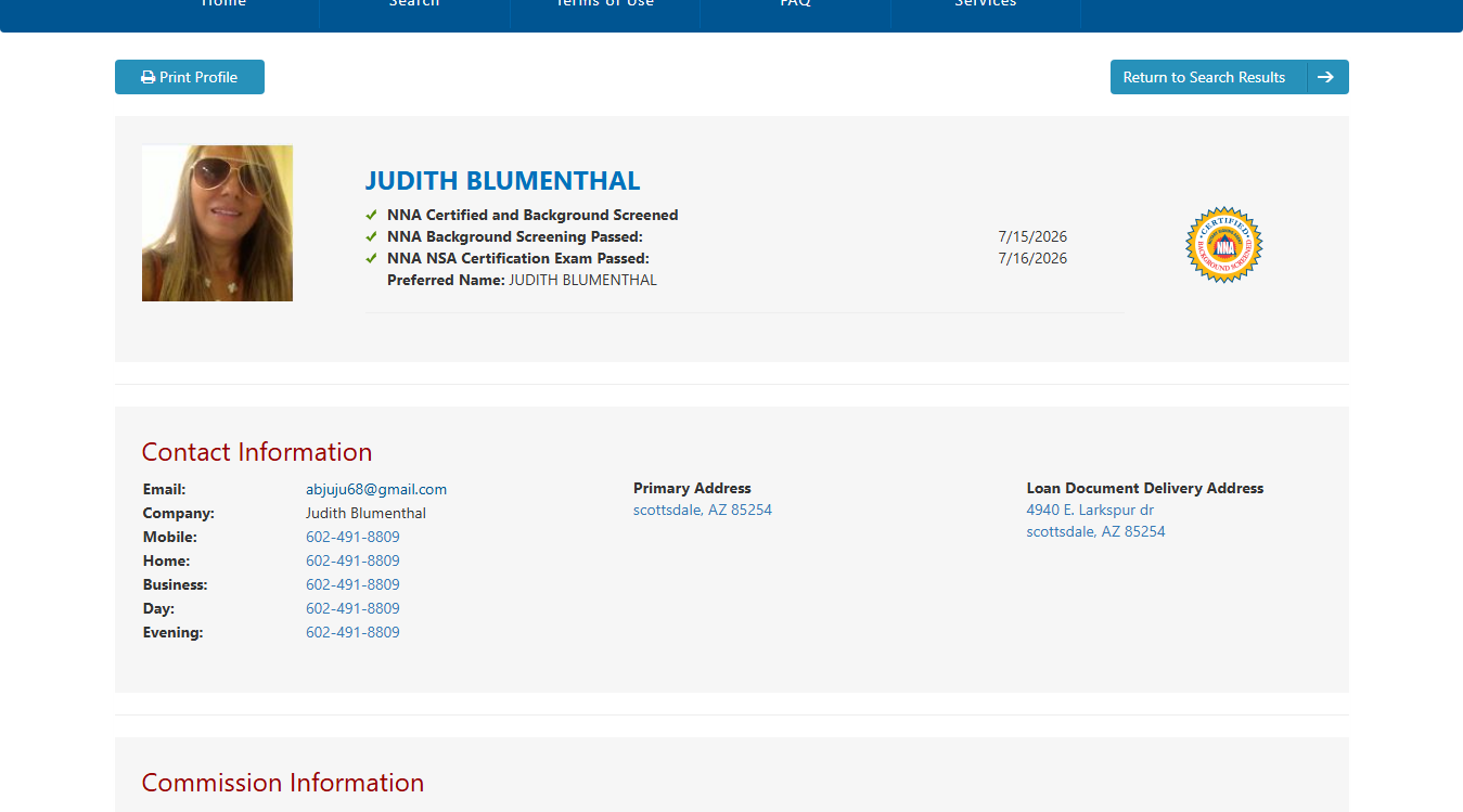 Website screenshot for Mobile Notary
