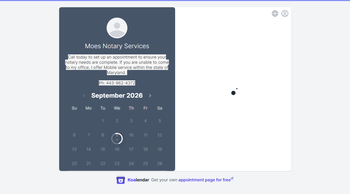 Website screenshot for Moes Notary Services