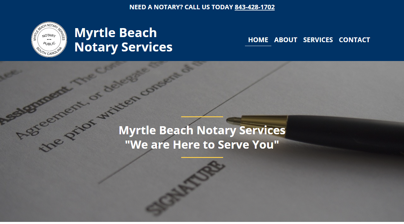 Website screenshot for Myrtle Beach Notary Services