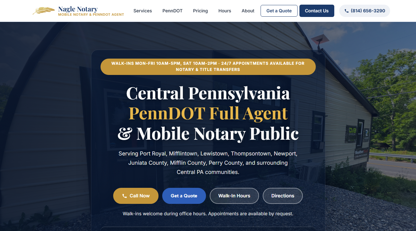 Website screenshot for Nagle Notary Plates & Tags - 24/7 Appointments & Remote Online Notary