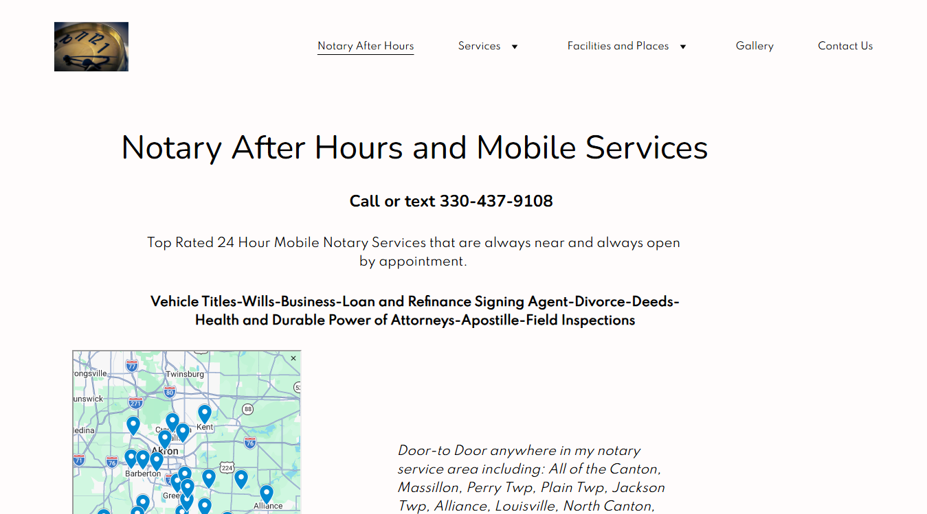 Website screenshot for Notary After Hours and Mobile Services