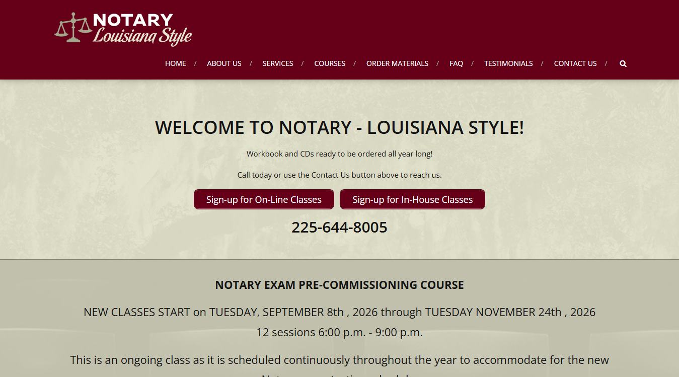 Website screenshot for Notary-Louisiana Style