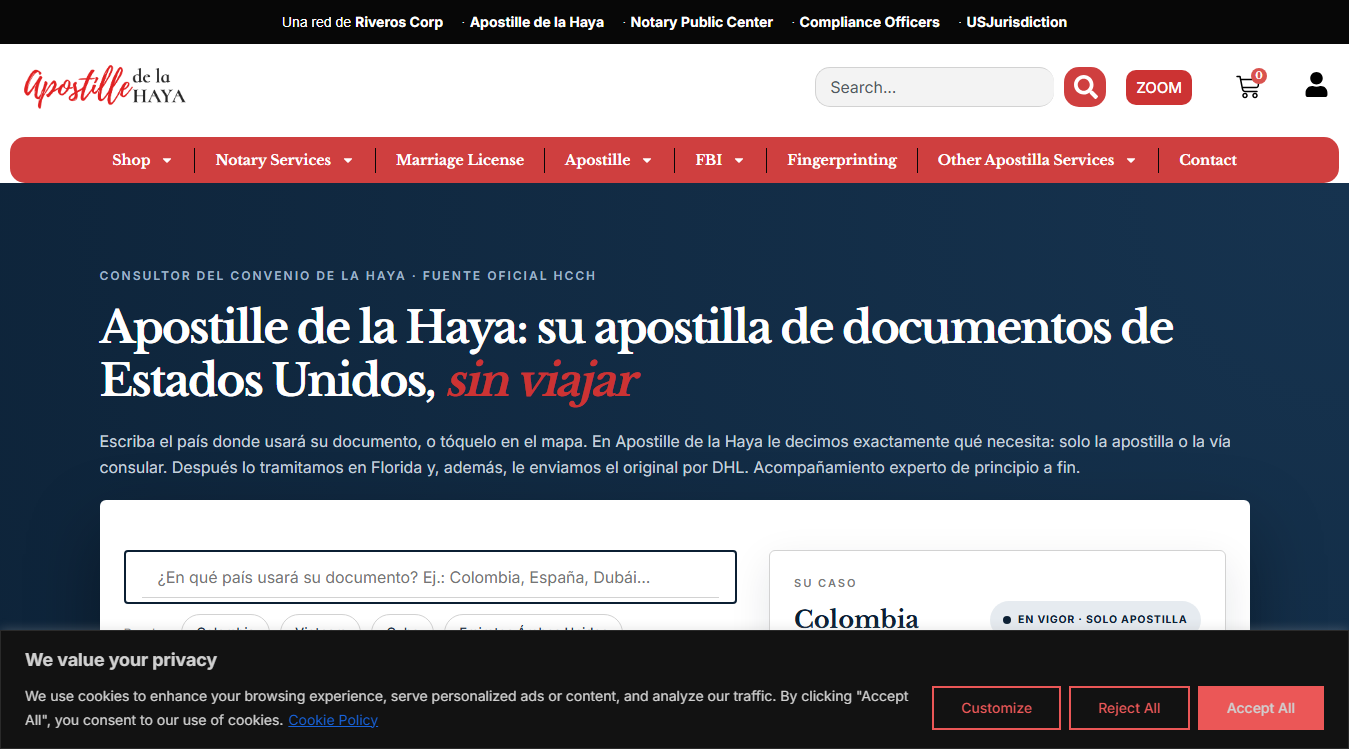 Website screenshot for Notary