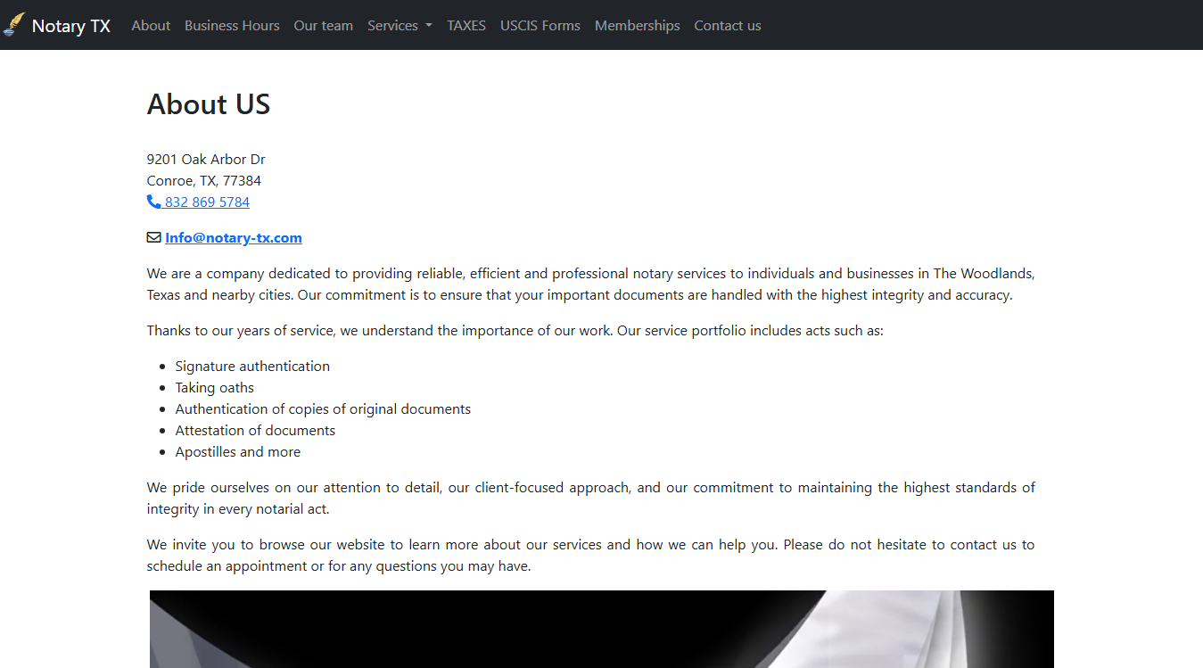Website screenshot for Notary TX