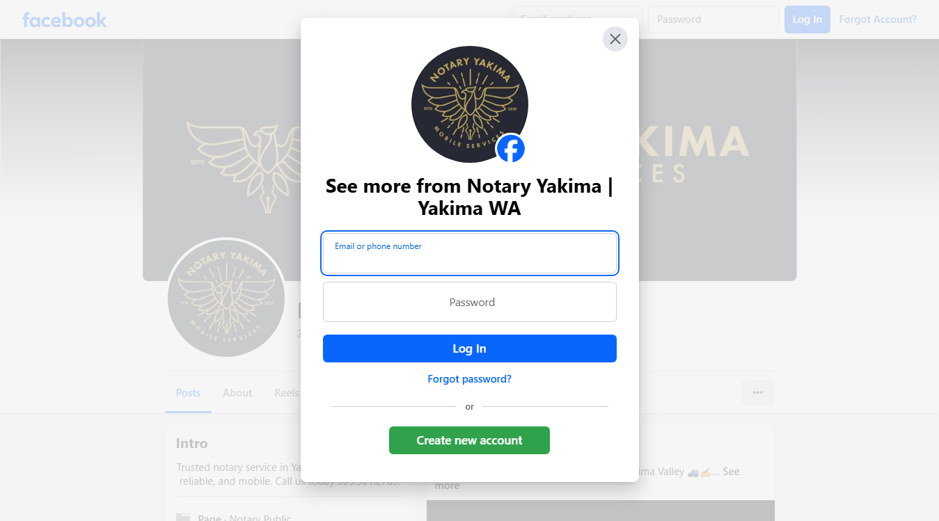 Website screenshot for Notary Yakima