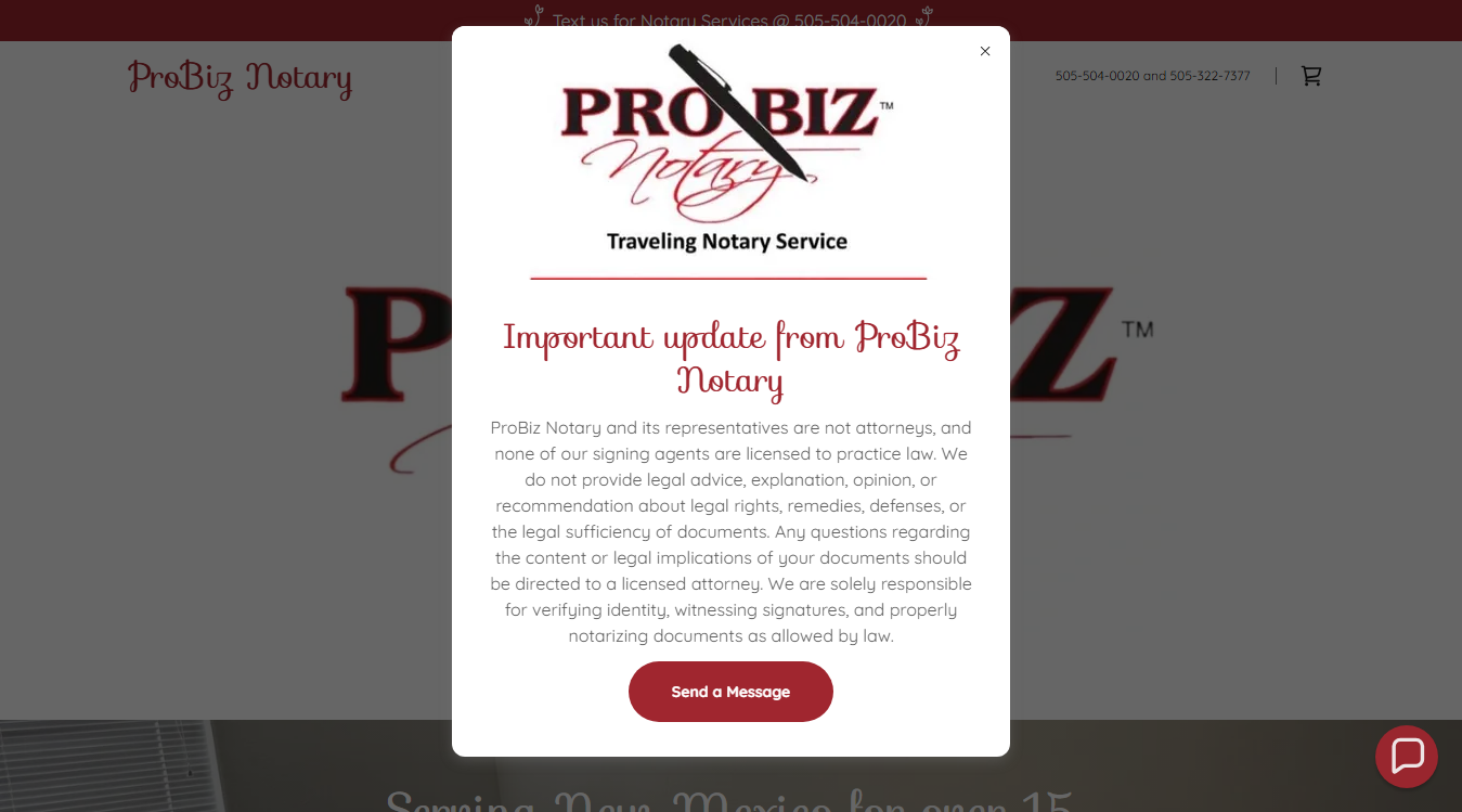 Website screenshot for Pro - Biz Notary and Signing Services
