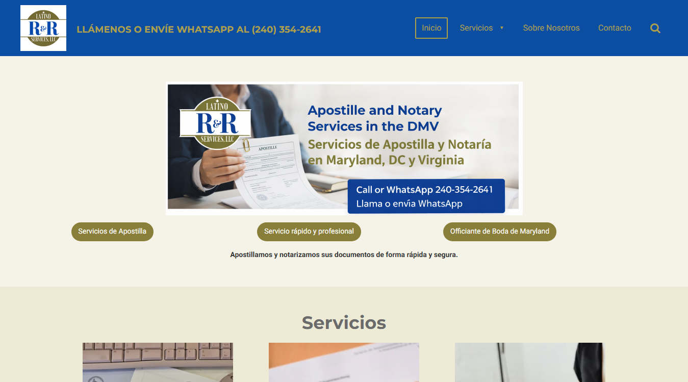 Website screenshot for R&R LATINO SERVICES