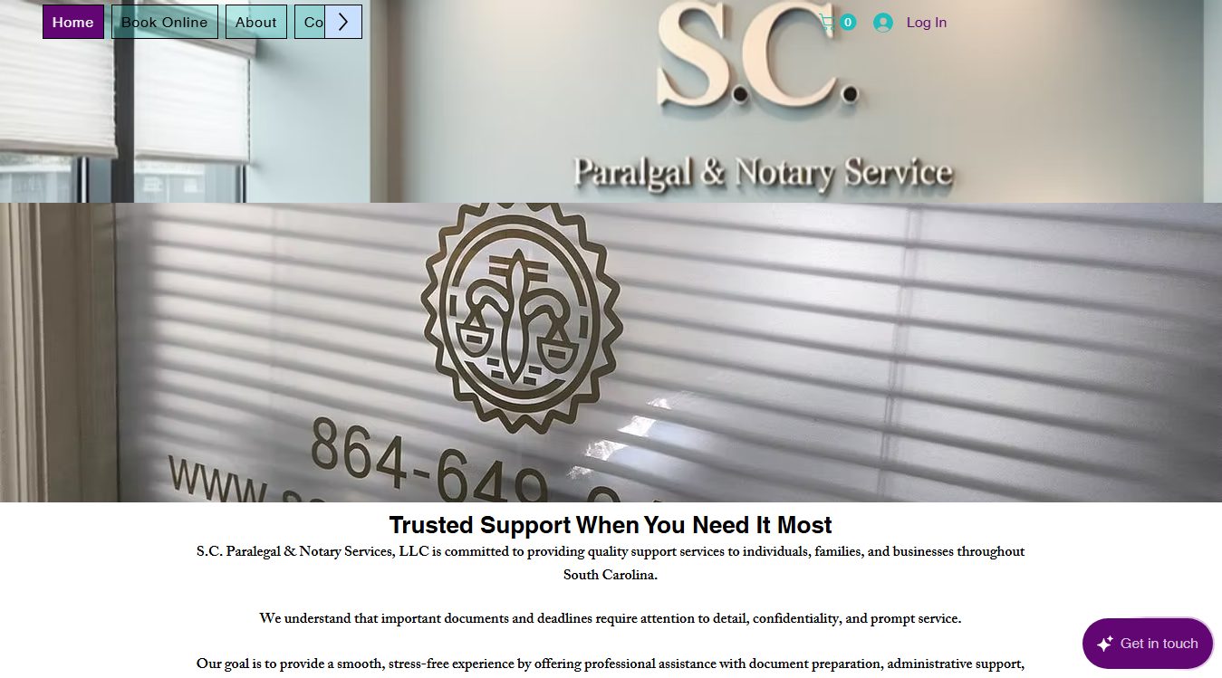 Website screenshot for S.C Paralegal & Notary Services