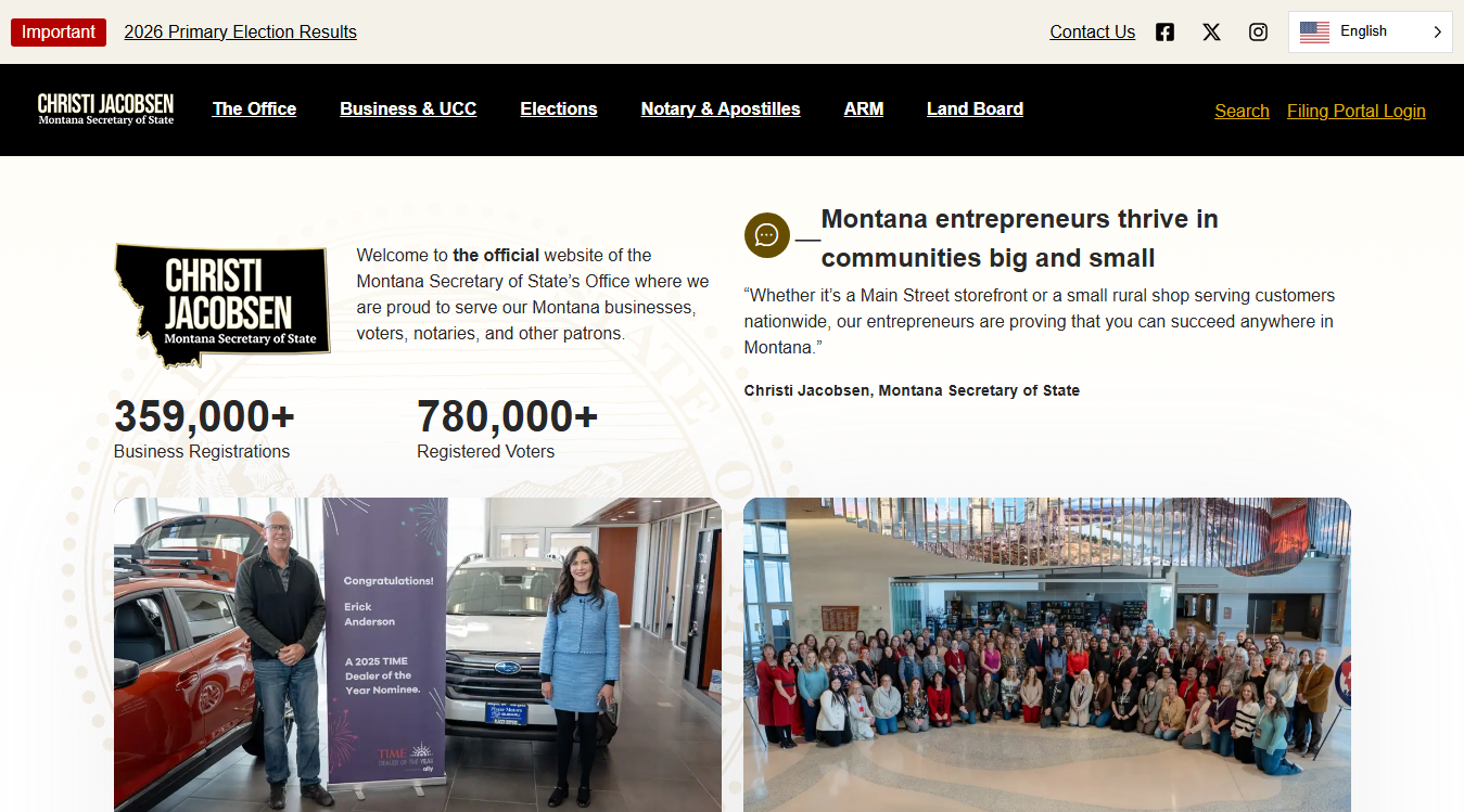 Website screenshot for Secretary of State Montana