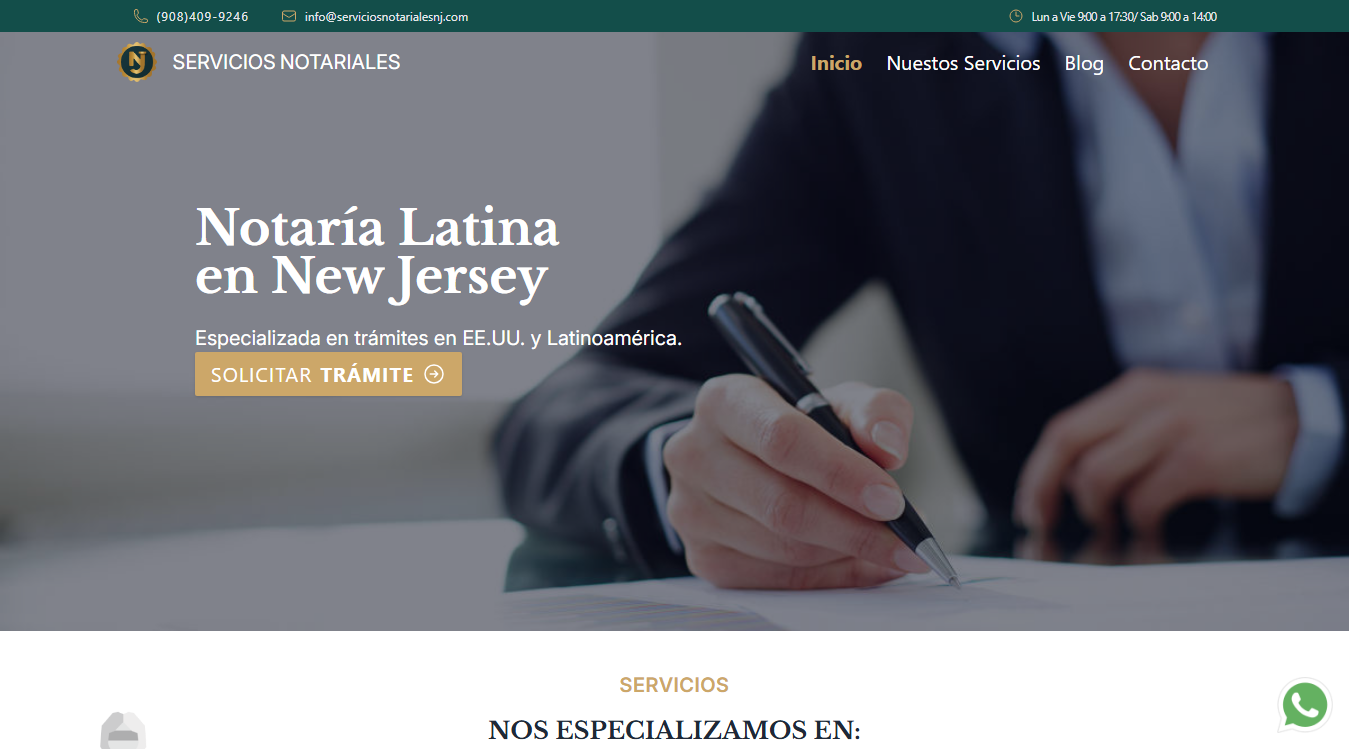 Website screenshot for Servicios Notariales