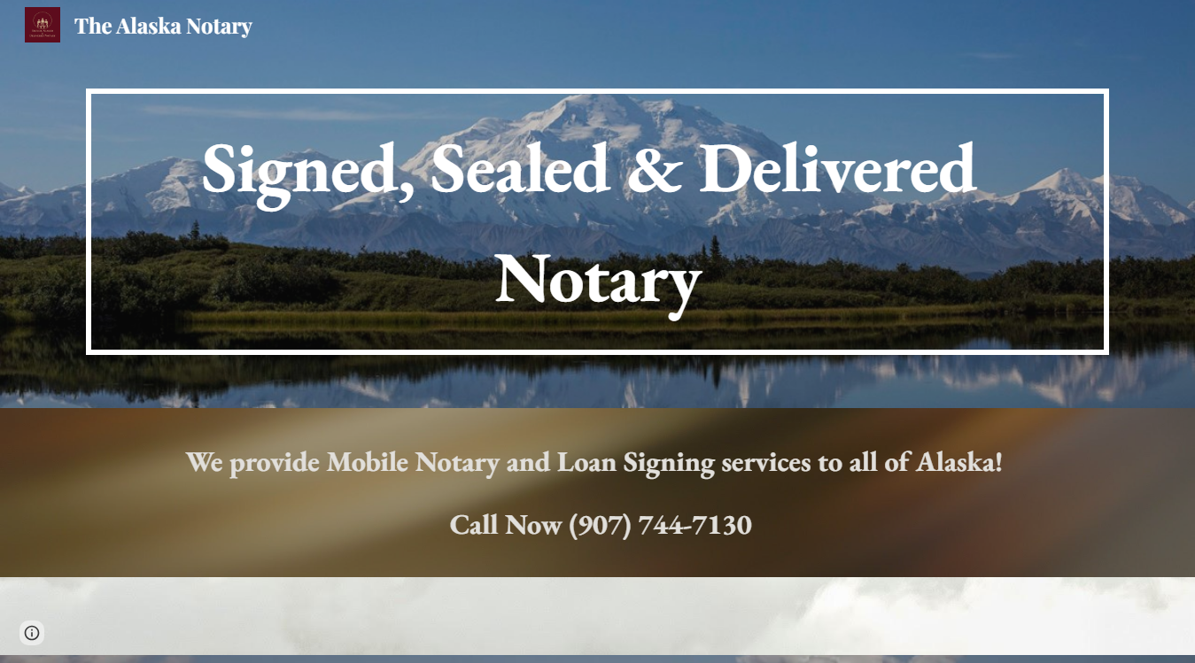 Website screenshot for Signed, Sealed & Delivered Notary