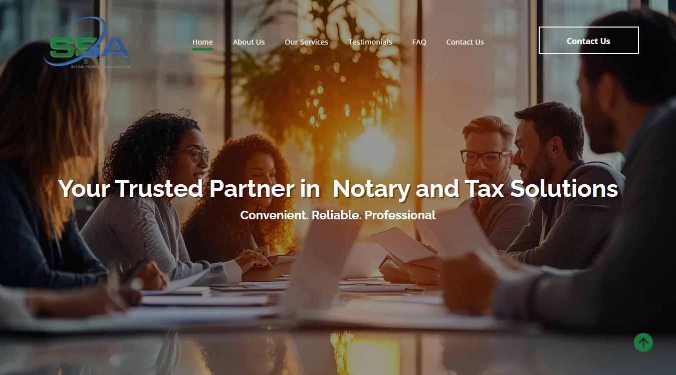 Website screenshot for SSA NOTARY & TAX SERVICES