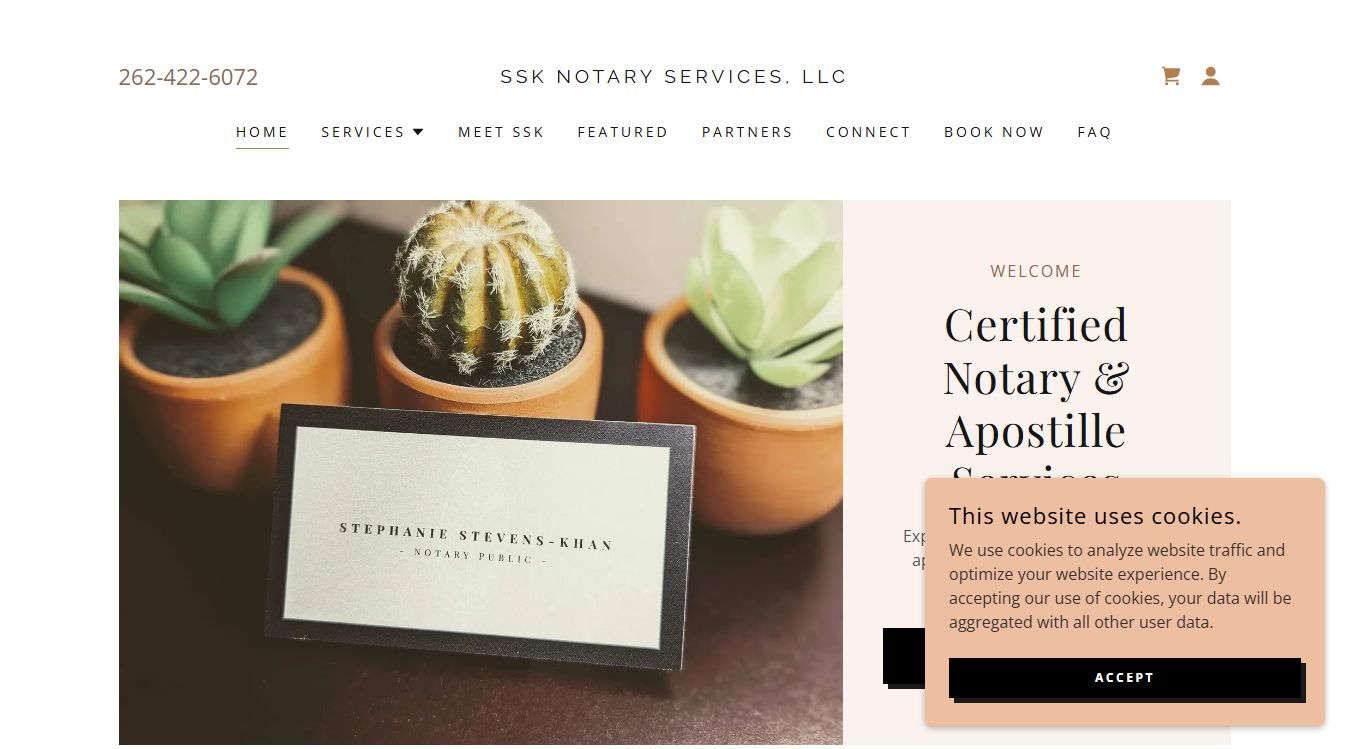 Website screenshot for SSK NOTARY SERVICES, LLC - Apostille, Notary and Translation Services