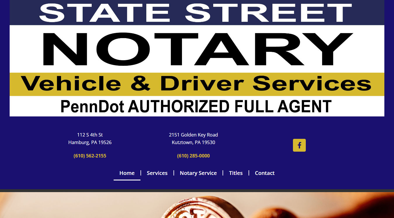 Website screenshot for State Street Notary & Vinyl