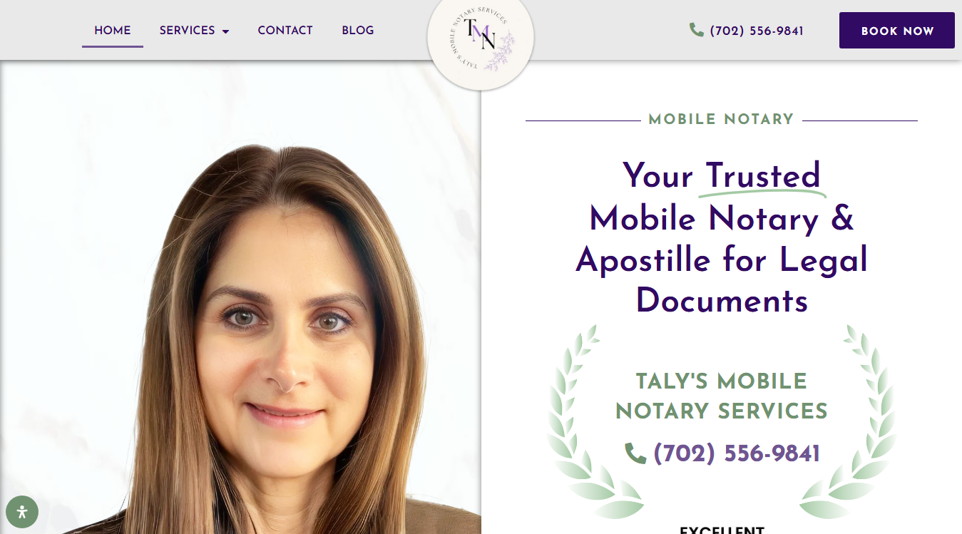 Website screenshot for Taly's Mobile Notary & Apostille Services LLC