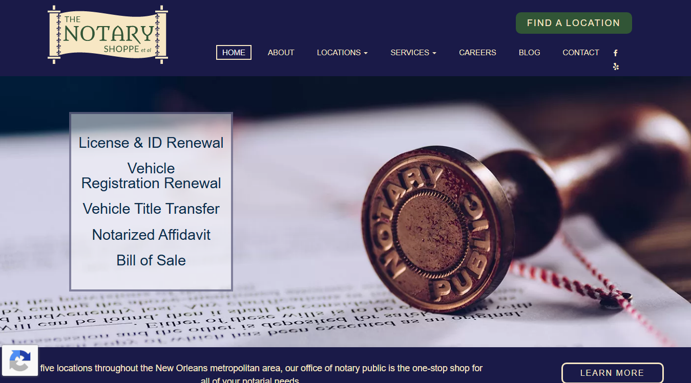 Website screenshot for The Notary Shoppe et al, Inc.