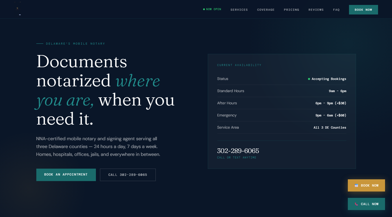 Website screenshot for The Notary Stamp