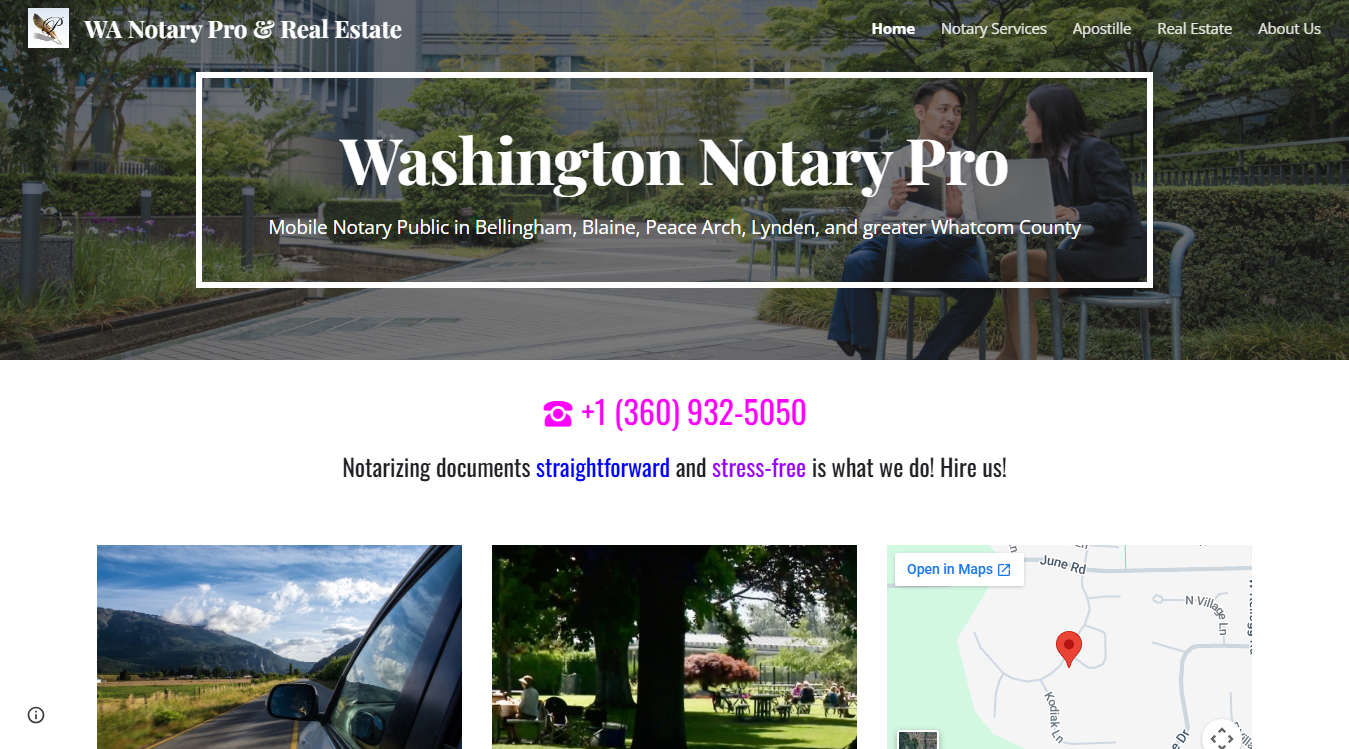 Website screenshot for Washington Mobile Notary/Apostille Pro LLC